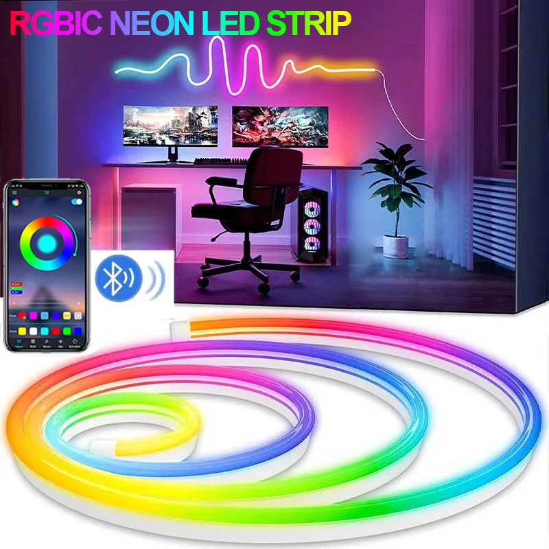 RGBIC Bluetooth Neon Led Strip Lights 5V Neon Strip Light 1M 2M 3M Waterproof Flexible Ribbon Led Tape for Room Wall Decor Strip