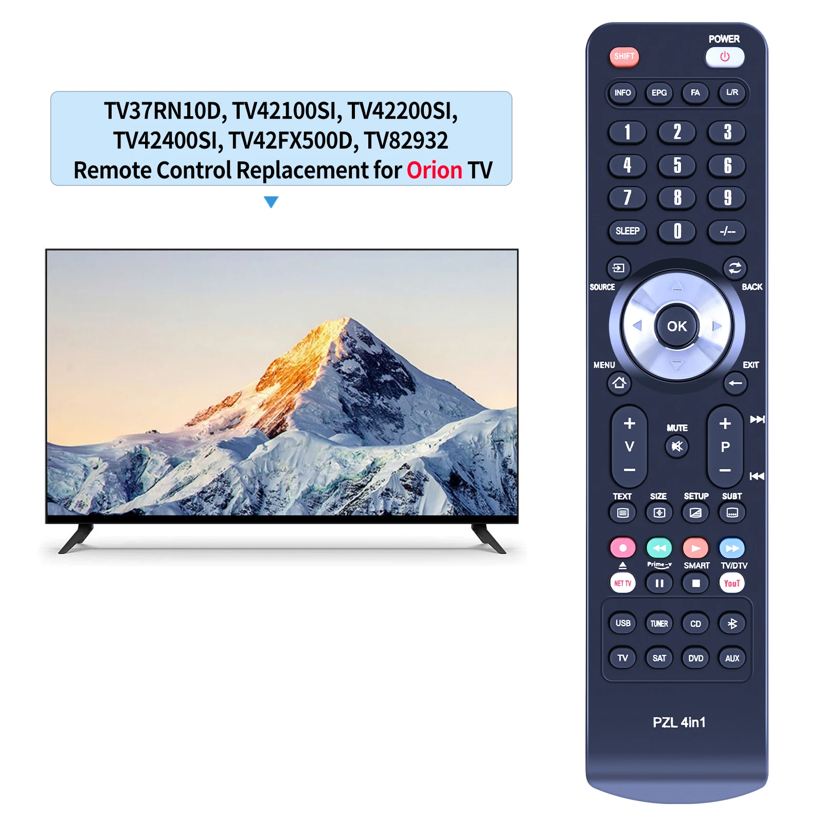 New Remote Control for Orion TV37RN10D, TV42100SI, TV42200SI, TV42400SI, TV42FX500D, TV82932 TV