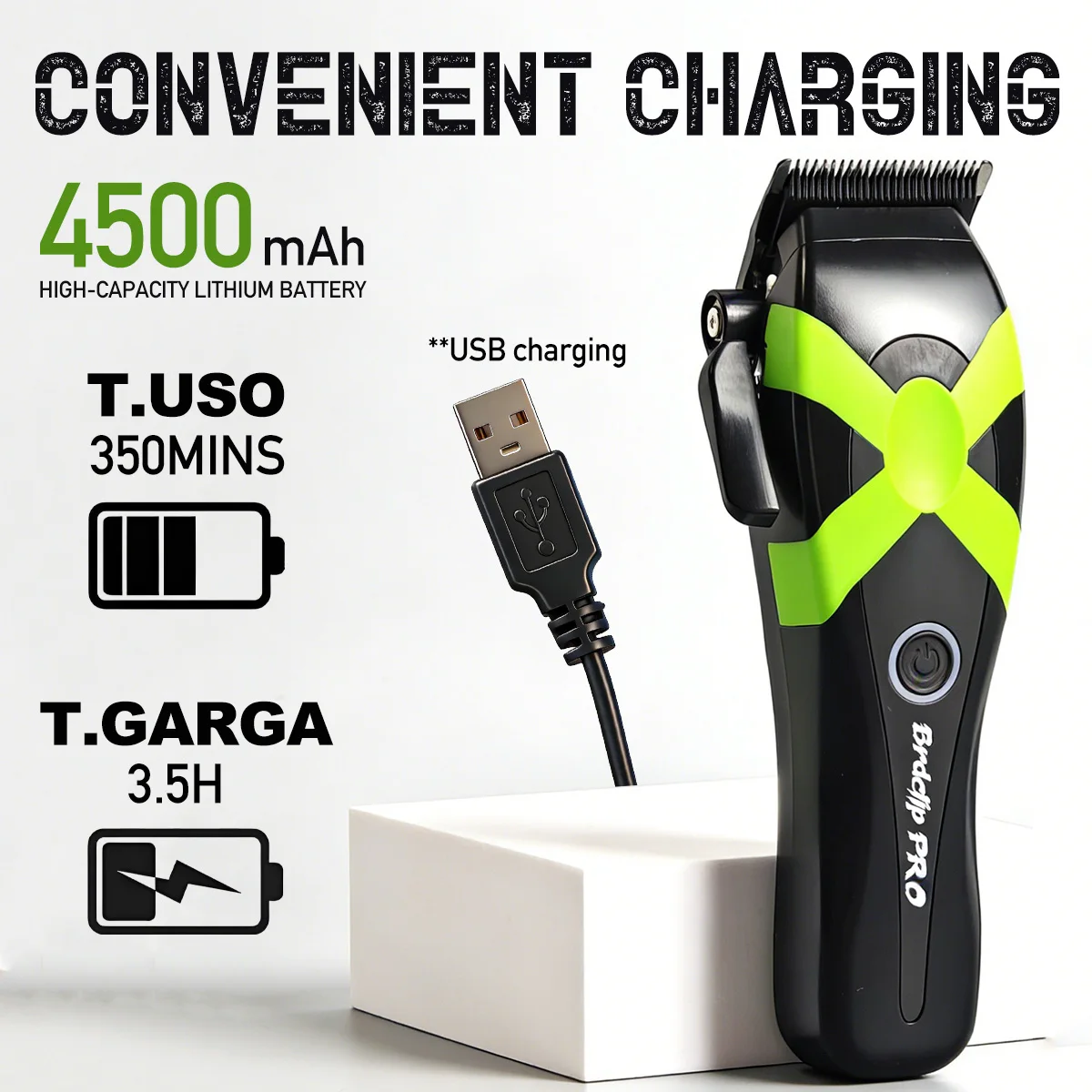 BRDCLIP Cordless Hair Clipper Fade Ceramic Moving Blades 5 Gear Adjustment Lever 4500Mah Large 8000Rpm Brushless Motor Barber