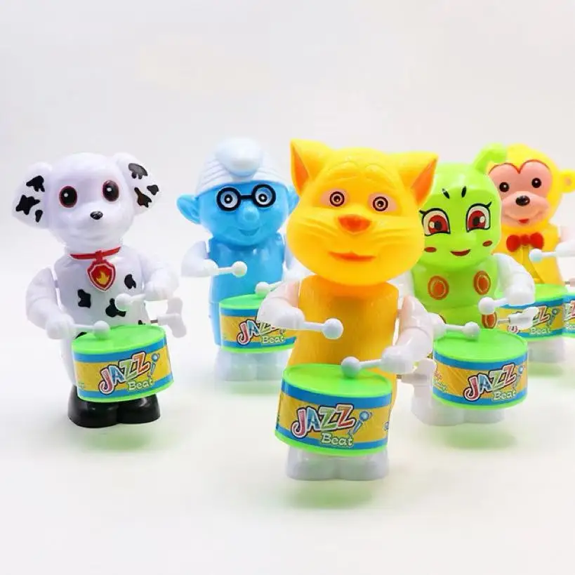 Cartoon Clockwork Drumming Robot Santa Claus Monkey Dog Cat Rabbit Frog Wind-up Toys for Children Education Developmental Gifts