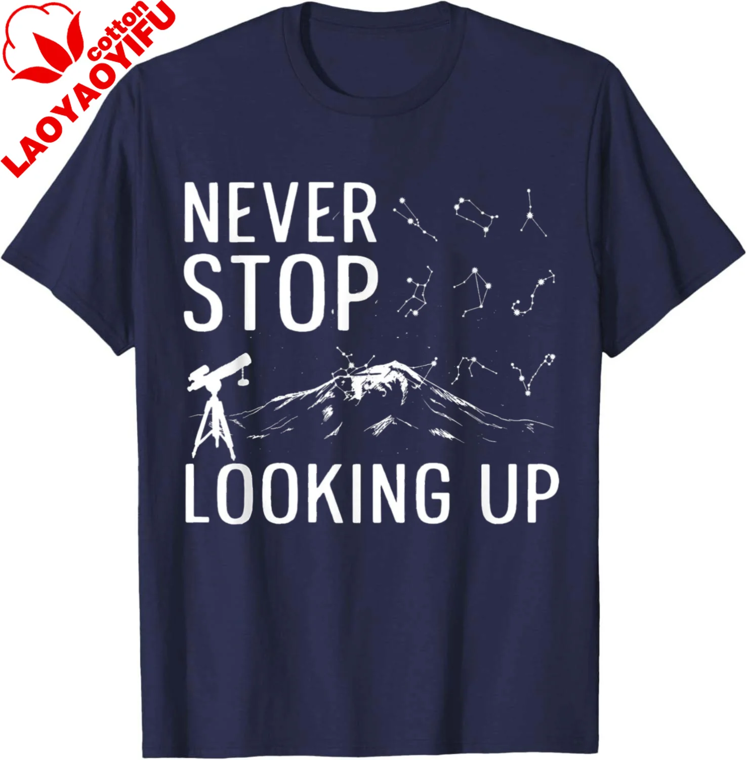Unisex-Adults Classic Fit Modern Crew Neck Short Sleeve T-Shirt Never Stop Looking Up Astronomy Telescope Constellation T