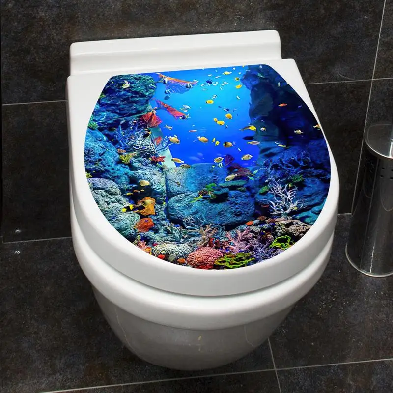 Toilet Lid Decals Sea Theme Wall Stickers & Murals Self-adhesive Toilet Sticker Toilet Decal For Smooth Surfaces Bathroom Decals