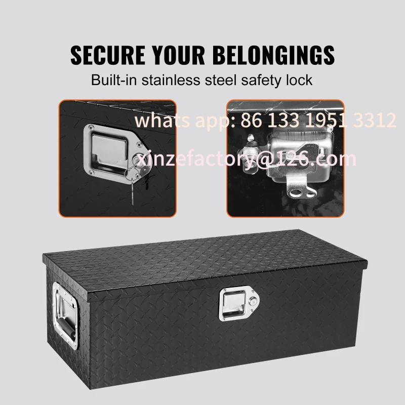 صندوق أدوات سرير شاحنة من الألومنيوم عالي التحمل قابل للتخصيص، صندوق أدوات لوحة الماس مع مقبض جانبي ومفاتيح قفل #4