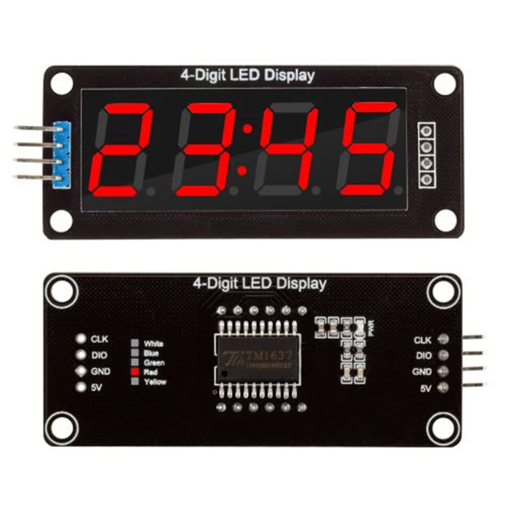 Módulo de pantalla LED TM1637 para Arduino, 4 dígitos, 7 segmentos, 0,56 pulgadas, tubo Indicador de reloj de tiempo, rojo, azul, verde, amarillo,