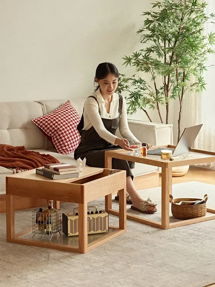 

Nordic Solid Wood Coffee Table Japanese Style Simple Oak Square Table Sofa Living Room Log Square Coffee Table