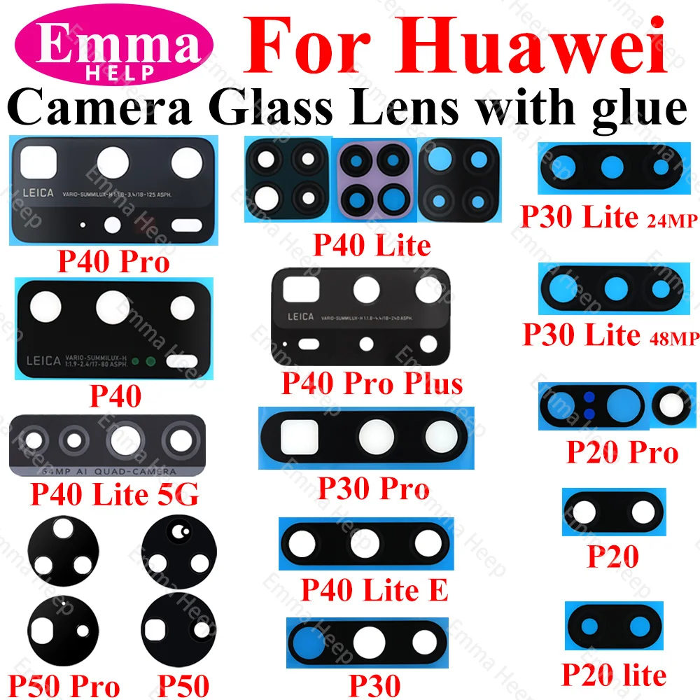 Lente de Cristal de cámara trasera para Huawei P30, P40, P50, P20 Pro Lite E P40Lite, vidrio de cámara con pegatina adhesiva, venta al por mayor, 10