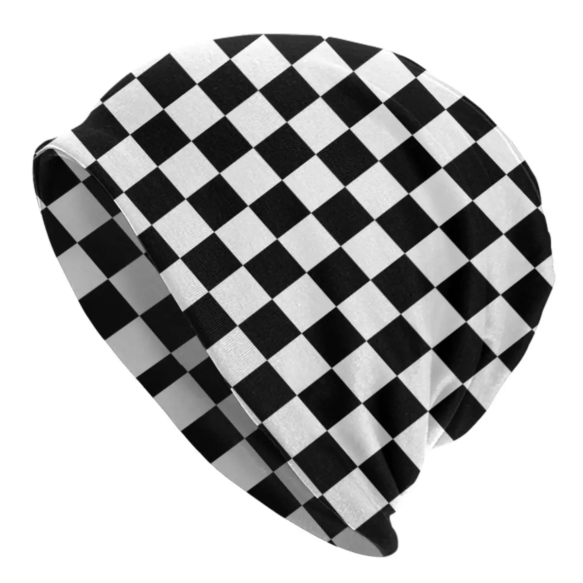 Two Tone Bonnet Hats Black White Checkerboard Beanie Hats Skullies Beanies Autumn Trendy Adult Unisex Hippie Head Wrap Caps