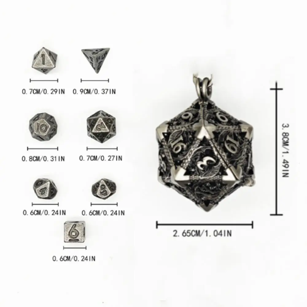 1 مجموعة 20 الوجهين الجوف المعادن النرد قلادة TRPG DND الجوف المعادن النرد عزم الدوران البسيطة رائعة متعدد السطوح النرد قلادة مجلس لعبة