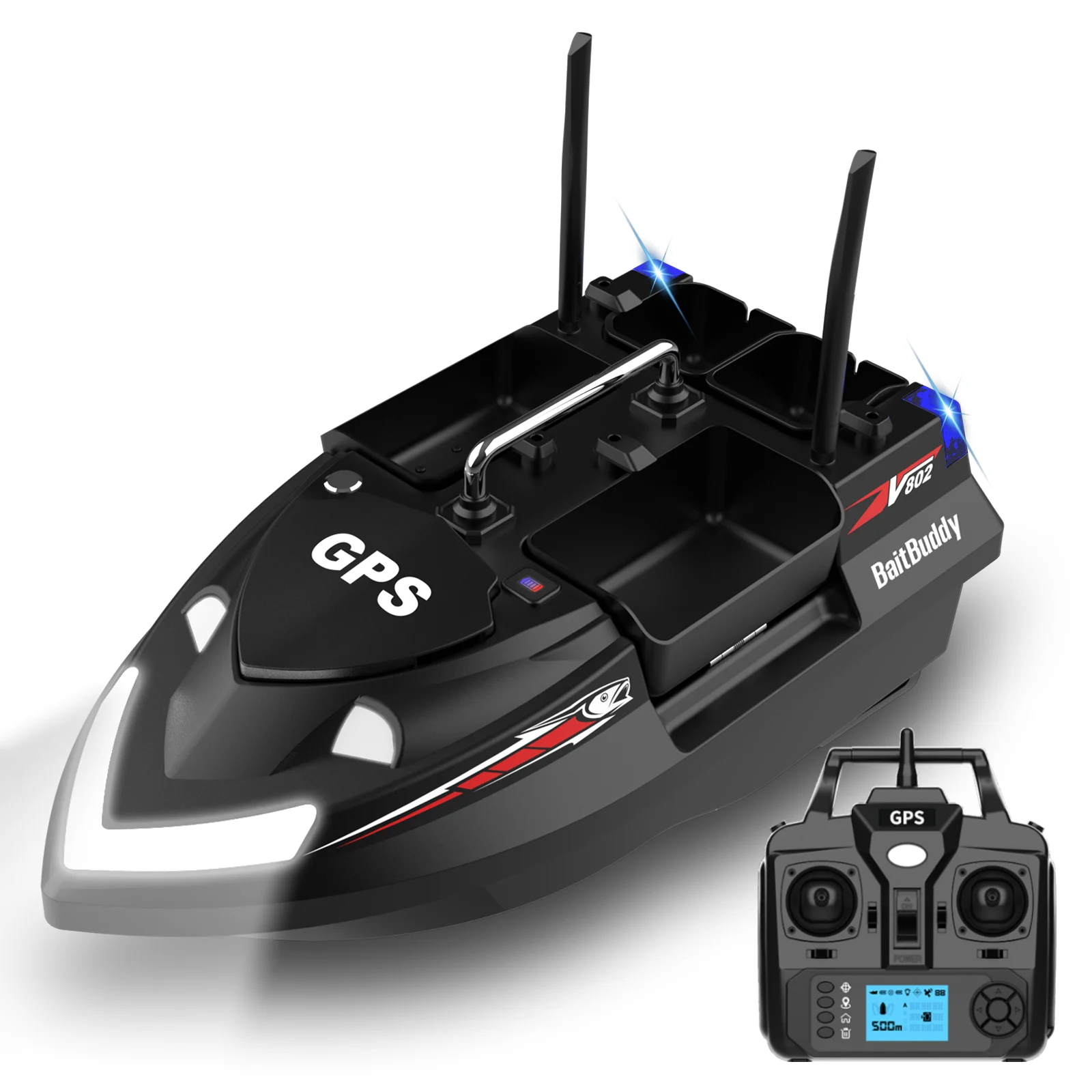 New Arrival V802pro 160 Gps Positions Remote Control 500m 4 Hoppers Autopilot Rc Carp Fishing Bait Boat With Sonar Fishfinde