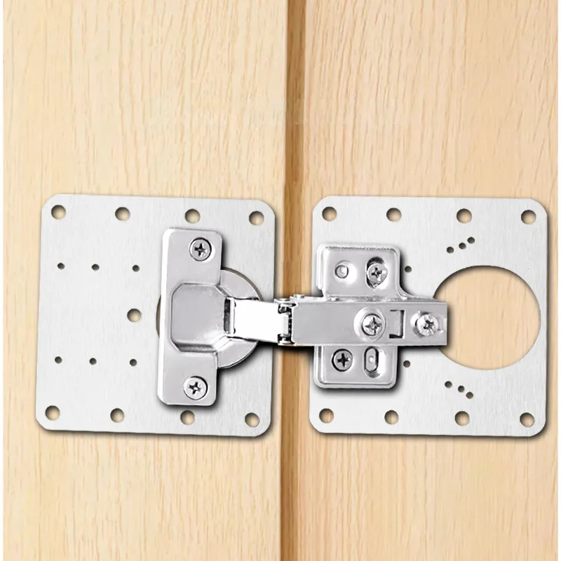2Sets Hinge Repair Plate Kitchen Cabinet Door Hinges Mounting Plate with Screw Flat Fixing Brackets Furniture Hardware Tools