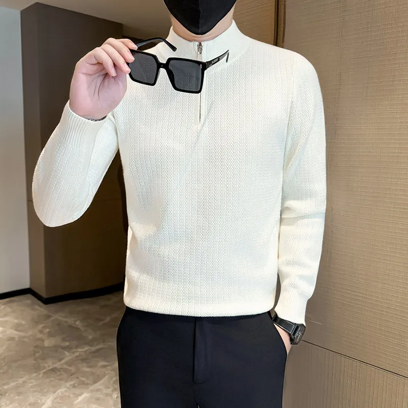 

Мужской вязаный свитер на молнии, теплая внутренняя одежда, маленький размер, осень-зима, модное волокно из полиэстера, длинный свеч, стандартная посадка