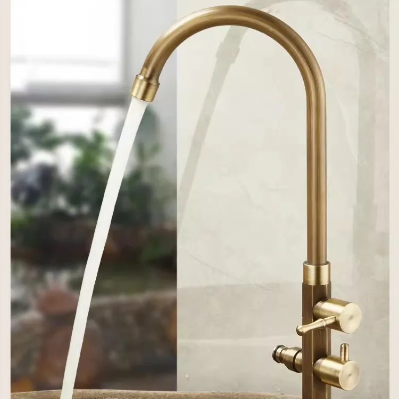 Outdoor Faucet Singe Cold Antique Finished Garden Tap Bathroom Sink Tap Total Brass Rotation Double Use Faucet