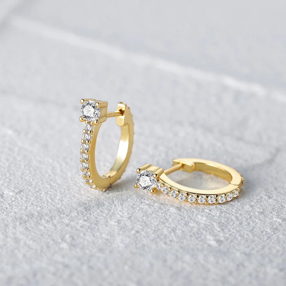 CANNER Classic Piercing Hoop Earrings for Women 925 Sterling Silver Zircon Round Huggie Earring Engagement Jewelry Pendientes