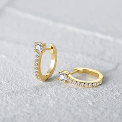 CANNER Classic Piercing Hoop Earrings for Women 925 Sterling Silver Zircon Round Huggie Earring Engagement Jewelry Pendientes