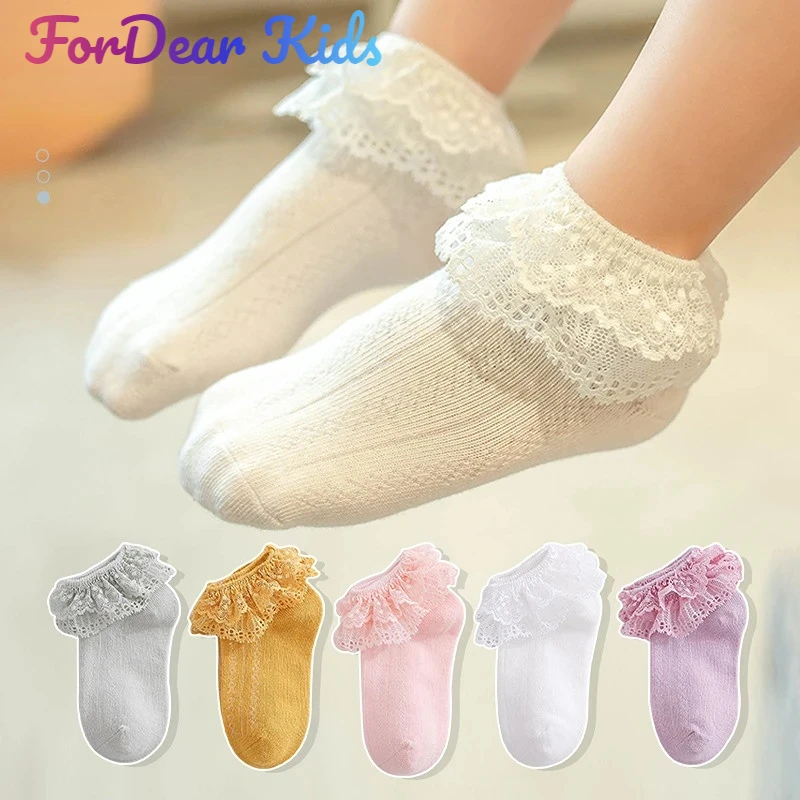 Baby Girl Socks Breathable Cotton Lace Ruffle Princess Mesh Socks Children Ankle Short Sock White Pink Yellow Girls Kids Toddler