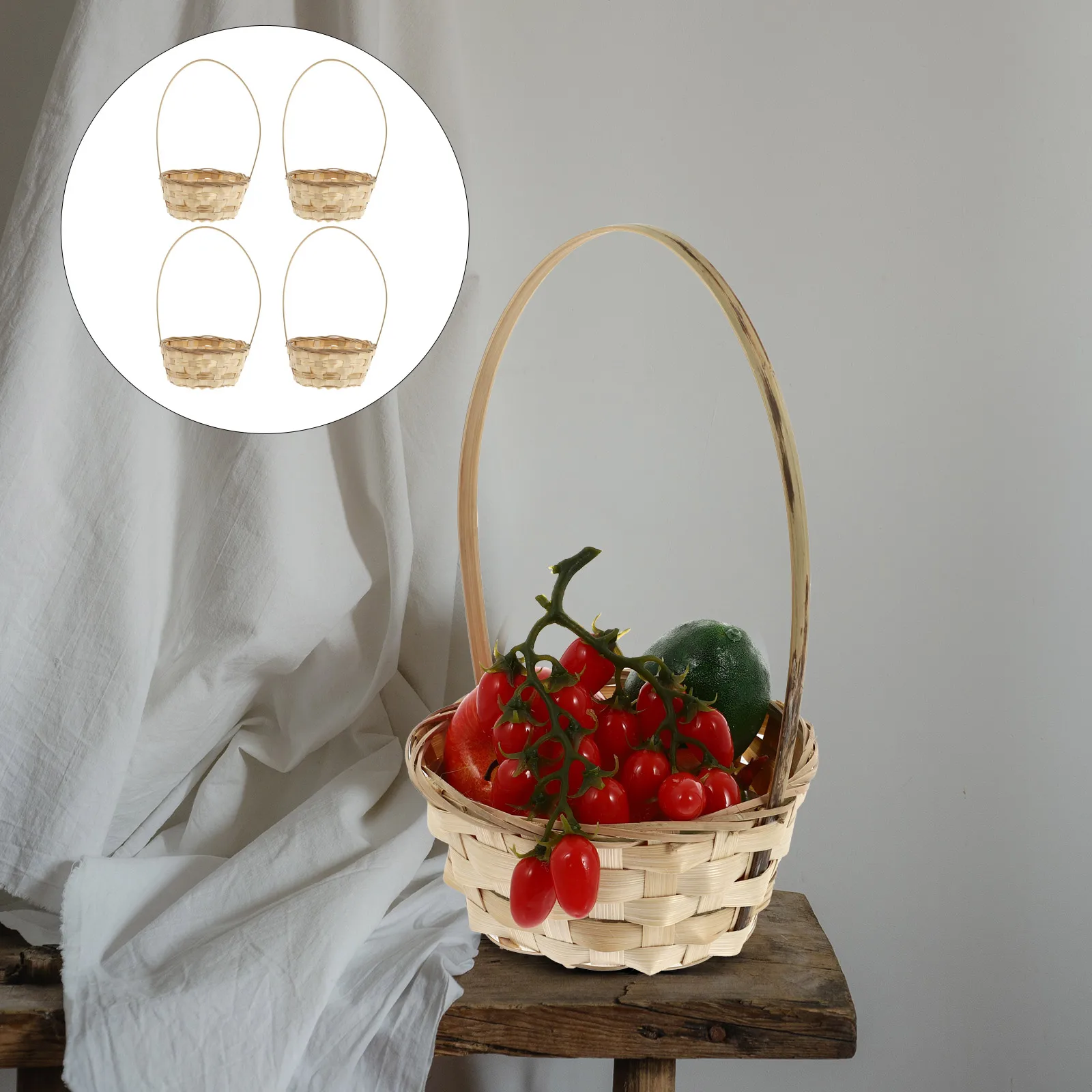 

4Pcs Bamboo Picnic Basket Handwoven Storage Basket Flower Fruit Holder Lightweight Portable Home Outdoor Decoration