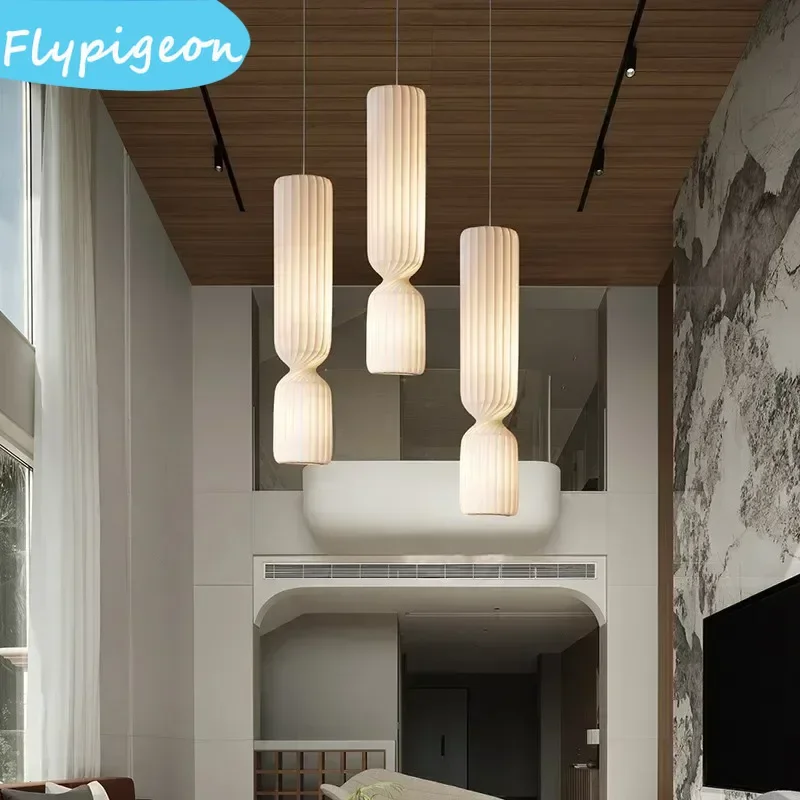

Nordic Cylindrical Silk LED Pendant Lamp Designer Lighting Pendant Lamp for Living Room Duplex Villa Hotel Shop Scandinavian
