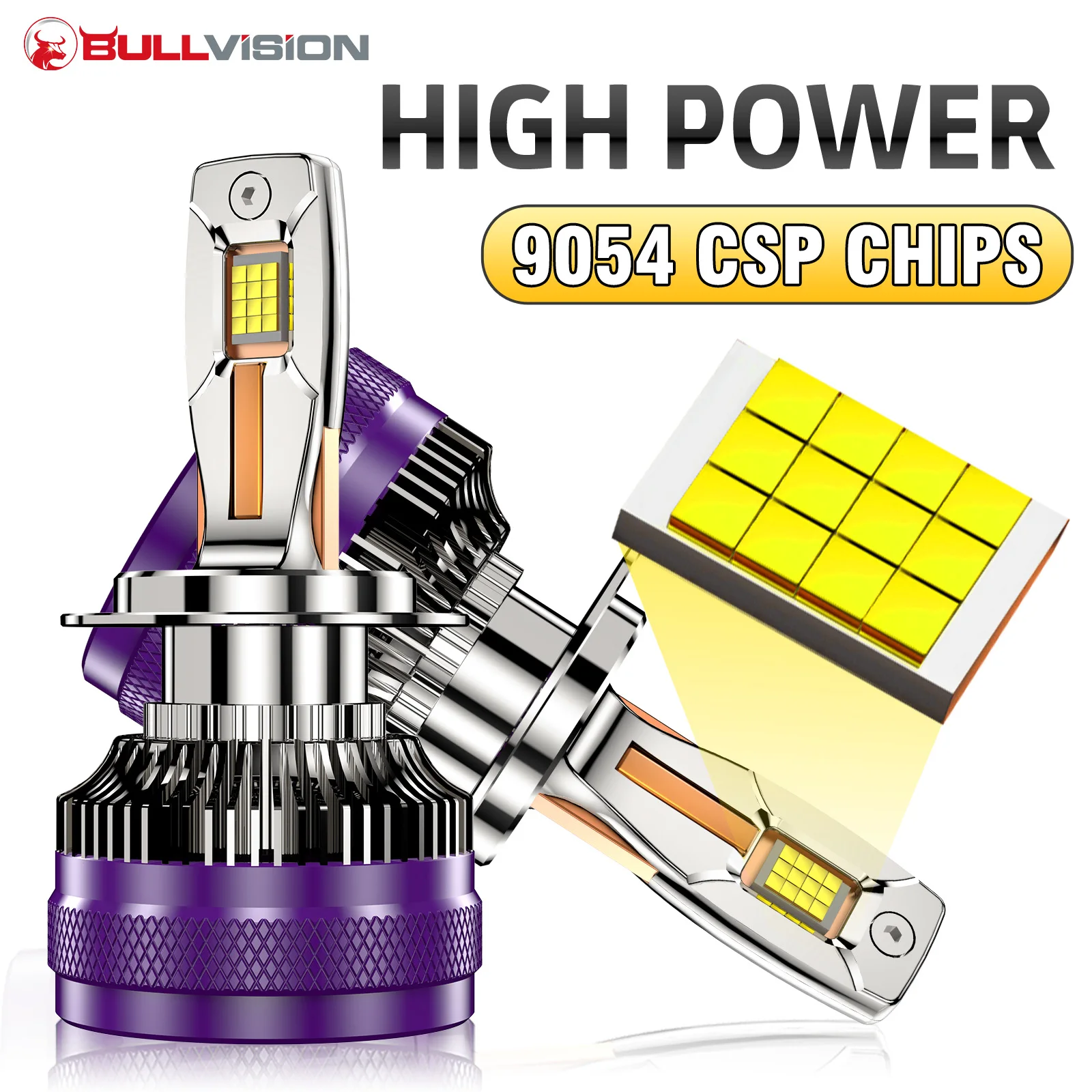 Bullvision H7 LED Car Headlights H8 H1 H4 H11 HB3 9005 HB4 9006 9012 HIR2 H9 9054 CSP Turbo Fan Canbus High Low Beam 12V