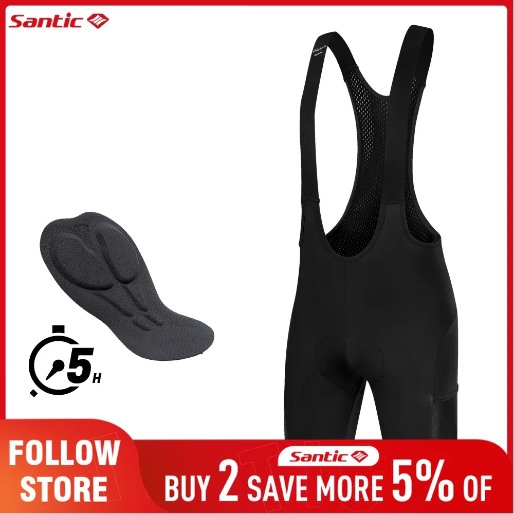 Santic Men's Cycling Bib Shorts Summer Breathable Quick Dry 5Hours Shockproof Padded MTB/Road Bike Riding Short Pants w/ Pockets