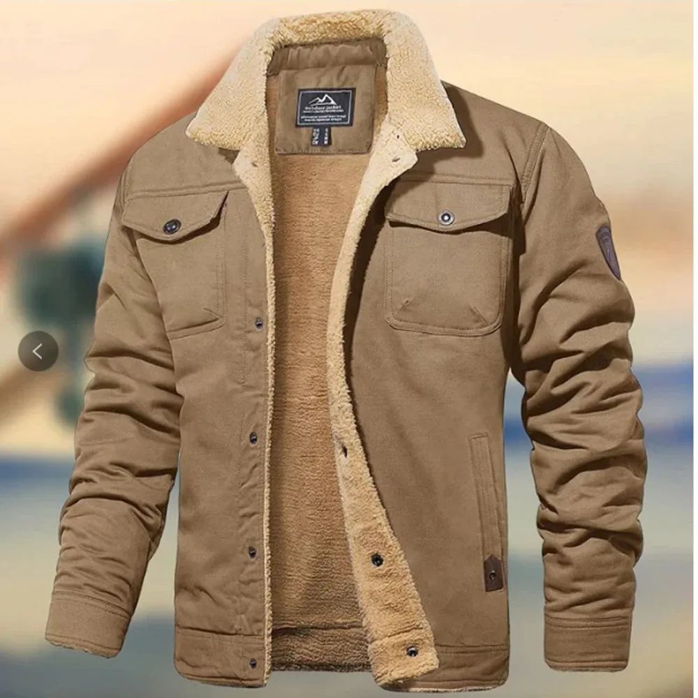 New Men's Jackets In Autumn And Winter, Plush Cotton Work Clothes Solid Color Warmth Casual Jackets Men's Leather Jacket