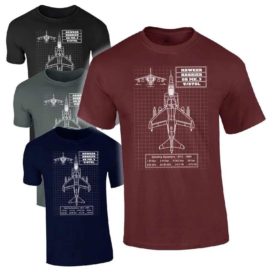 

1973-1994 Military Aircraft Royal Air Force Design Blueprint Men's Summer Cotton O-Collar Short-sleeved T-shirt