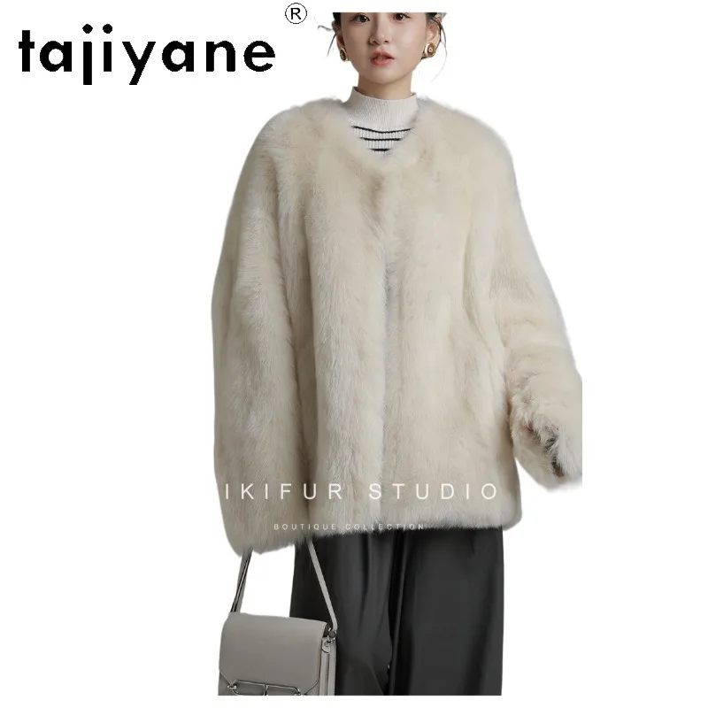 TAJIYANE Real Fur Coat Woman Natural Tuscan Sheep Shearling Fur Jacket Mid Length Fourrure Overcoat Womens Winter Coats Пальто