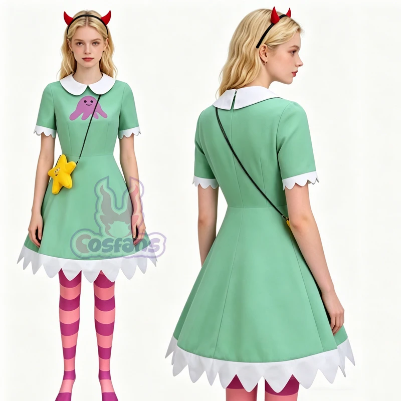 

Anime Star Butterfly The strength of Evil cosplay costume Star butterfly funny Costume Green Dress Headwear Socks Halloween