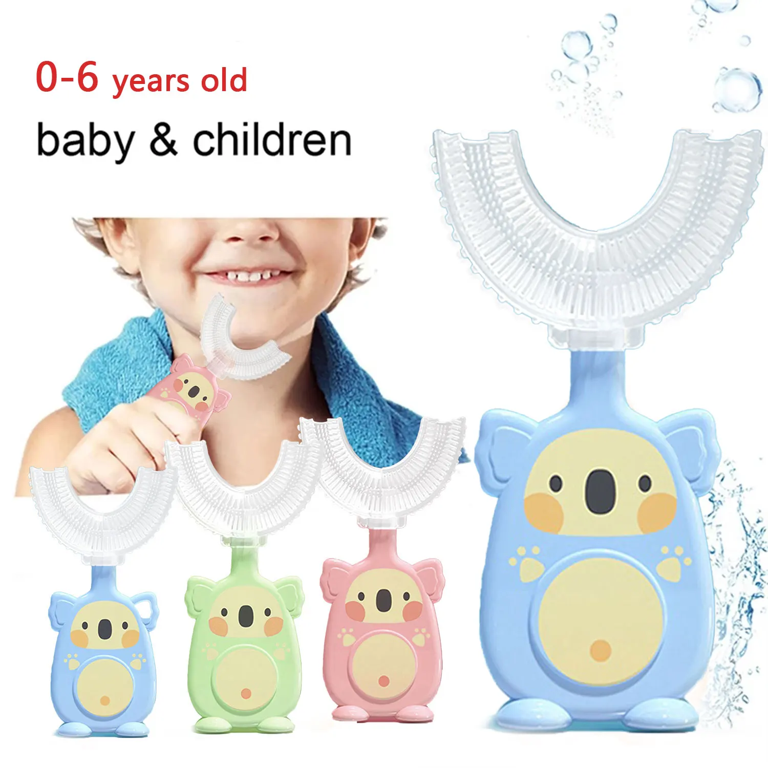 Spazzolino da denti a forma di U in morbido silicone per bambini: fronte-retro, custodia da viaggio inclusa, regalo perfetto per la festa dei bambini, igiene orale dei bambini