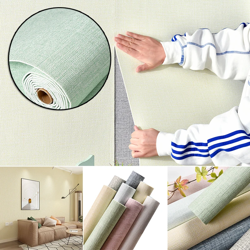 Faux Linen Textured Wallpaper Removable Self Adhesive Stick Contact Paper Wall Door Wallpaper Adhesive for Accent Wall Bedroom