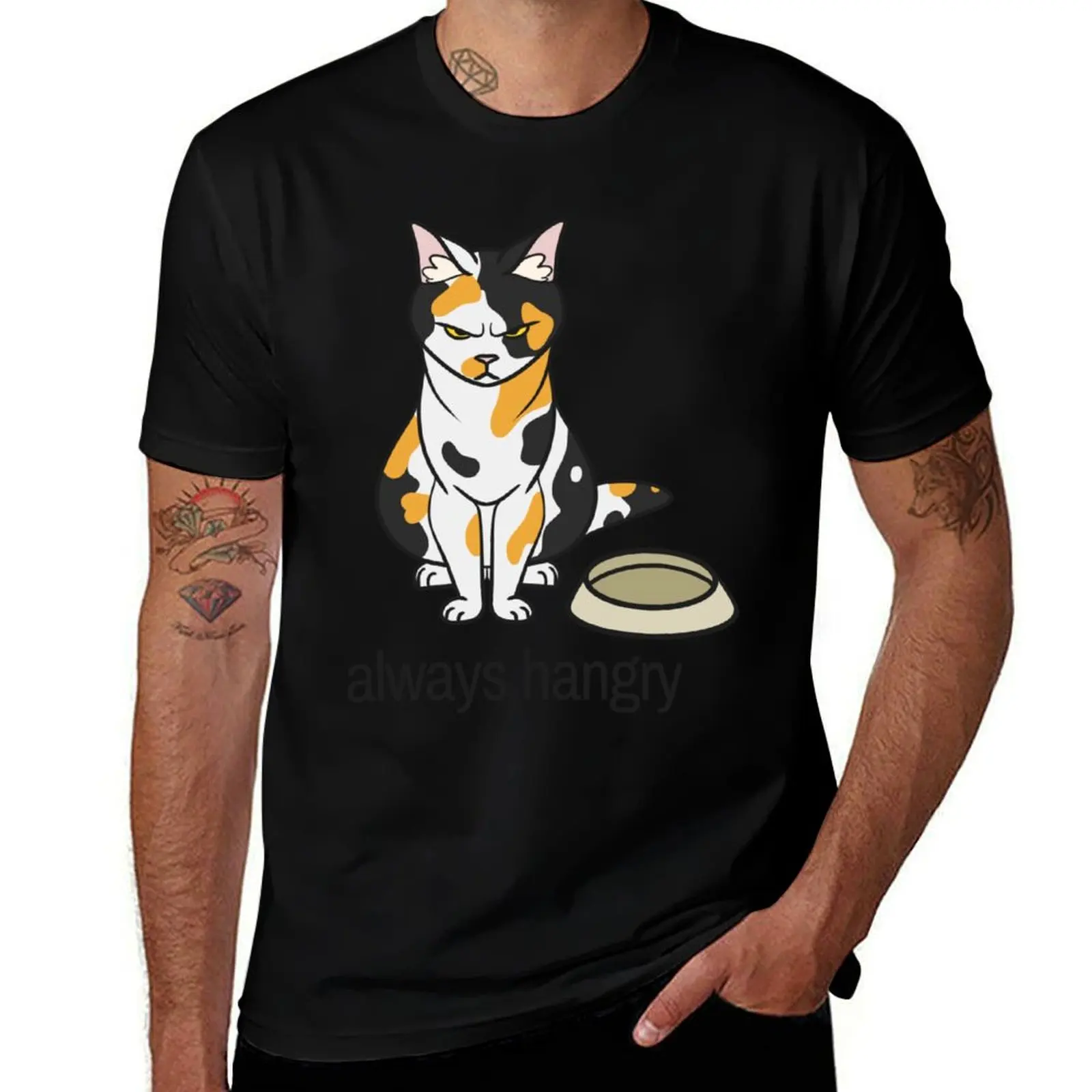 

Always Hangry Calico Cat Angry Simple Minimalist T-Shirt Basic Comfort Fit T-Shirt for Men