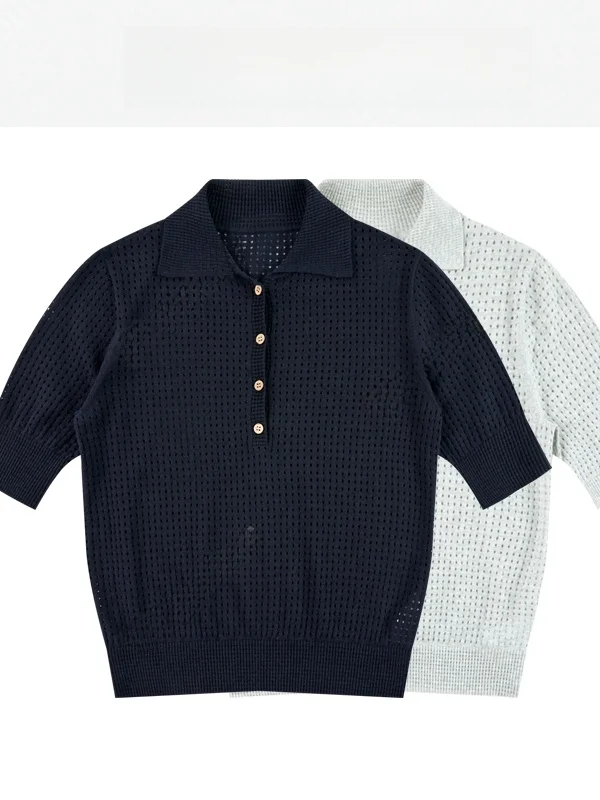 

TT Liu Hann Pure Color Тонкий полый трикотаж ort Sve oulder Fit TT9003 Женский премиум-класса irt