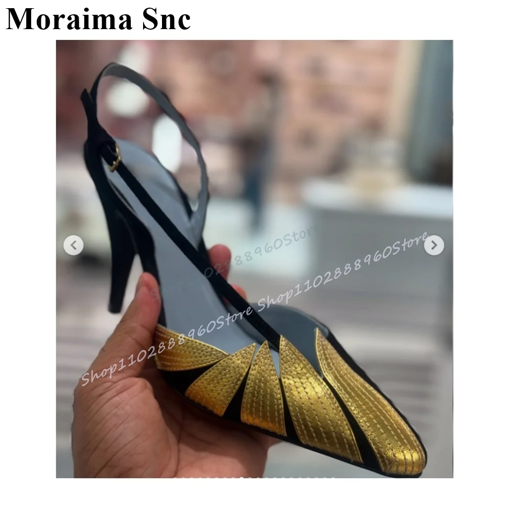 

Slingback Mixed Color Metallic Applique Sandals Thin High Heel Shoes For Women Buckle Strap Pointy Toe 2025 Zapatos Para Mujere