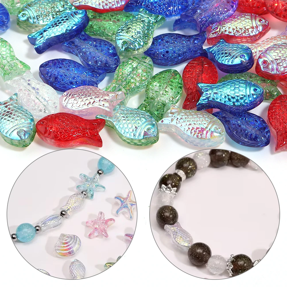 30pcs Single Face Plated Small Fish Glass Beads Clear AB Color Loose Spacer Beads for DIY Bracelet Necklace Jewelry Making