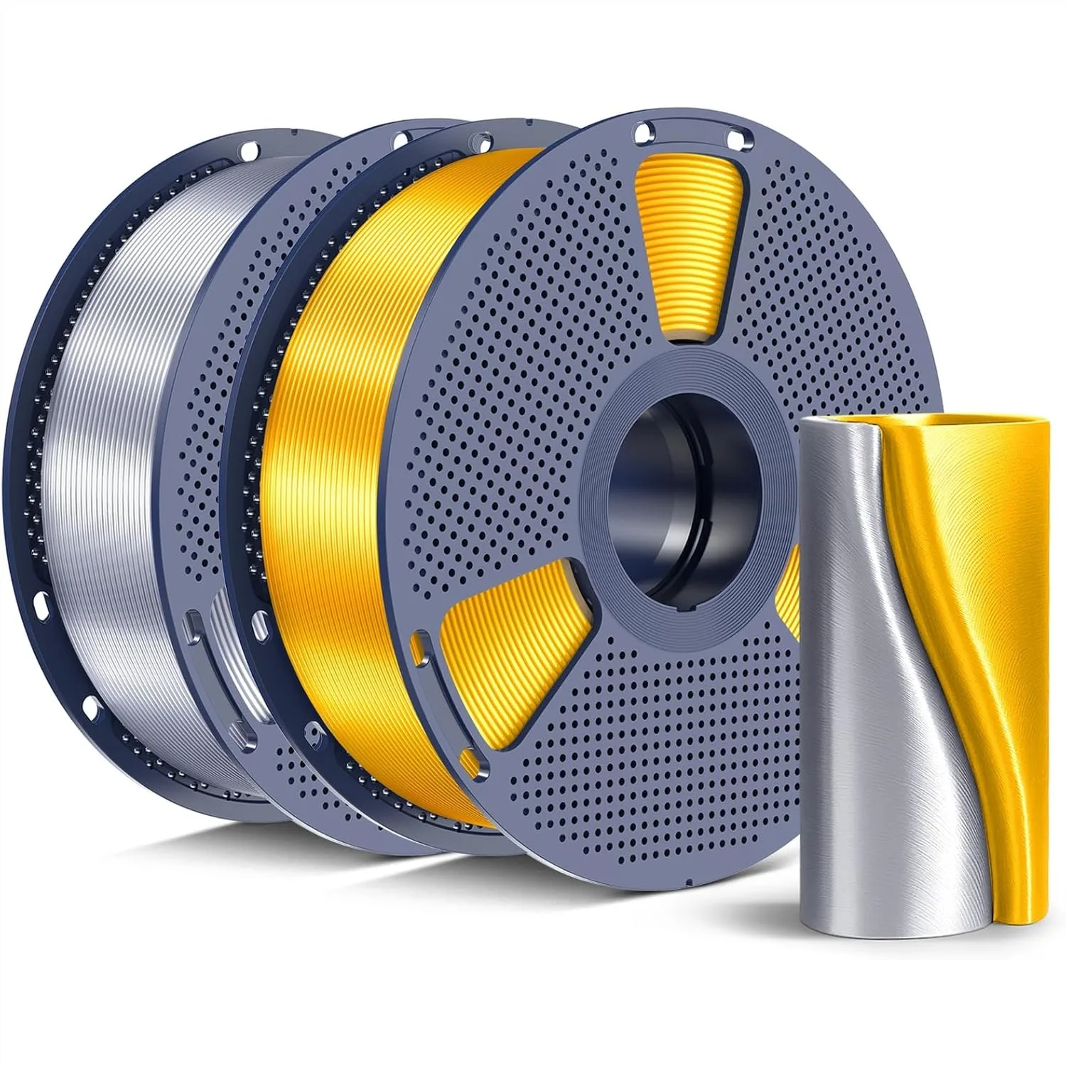 

Silk PLA+ Filament 1.75mm, Chrome-Like Gloss Finish, Smooth Silk Texture, Stable Printing, 2kg 3D Printer Filament, Gold+Silver