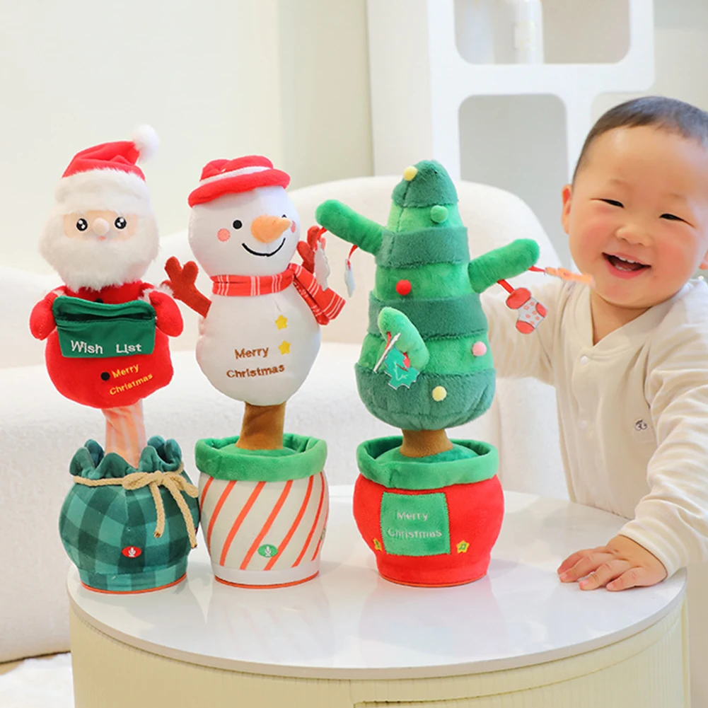 Christmas Tree/Snowman/Santa Claus Toy Singing Mimicking Talking Plush Toy Stuffed Plush Doll Xmas Gifts for Family Friends Kids