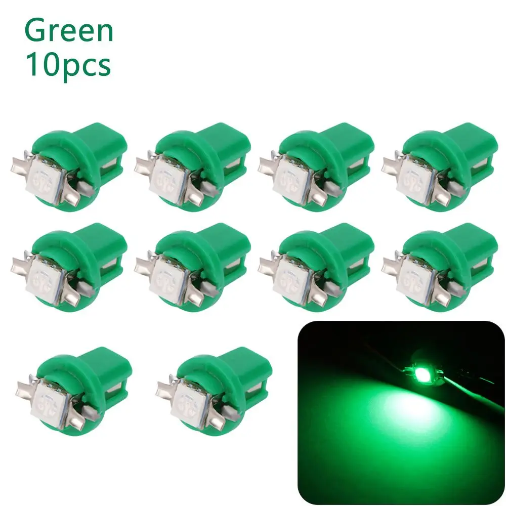 10Pcs White/Blue/Red/Green/Yellow T5 B8.5D Accessorise Dashboard Side Interior Dash Lights Car Lights Gauge LED Indicator Bulbs