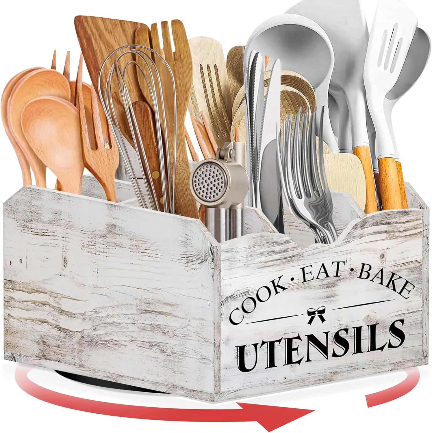 

[Upgraded] Extra Large Kitchen Utensil Holder for Countertop with 360° Rotating Base, 6 Compartments
