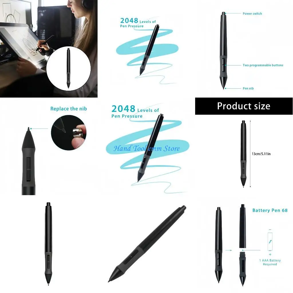 

H37F алюминиевый аккумулятор, планшеты, ручка для рисования PEN68, двойная программируемая кнопка 2048, давление для цифрового