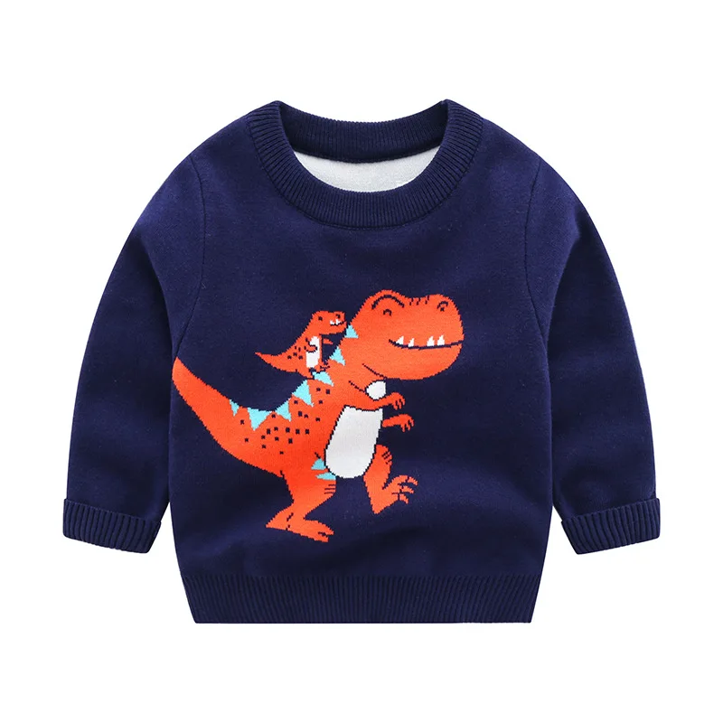 

Boys' Casual Color Block Cartoon Print Long Sleeve Sweater Spring Autumn New Stylish Crew Neck Knitted Pullover 2-7 Years Old