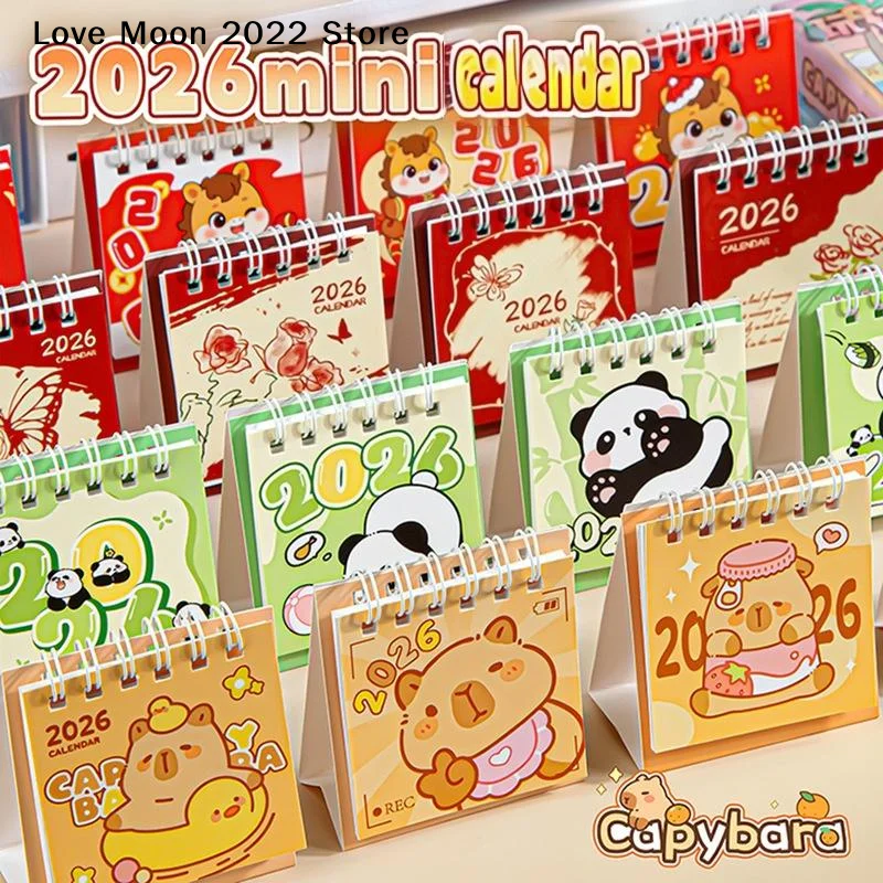 

1Pcs Cartoon Capybara/Horse Desk Calendar Portable Desktop Decoration 2026 Schedule Planner Mini Calendar Office School Supplies