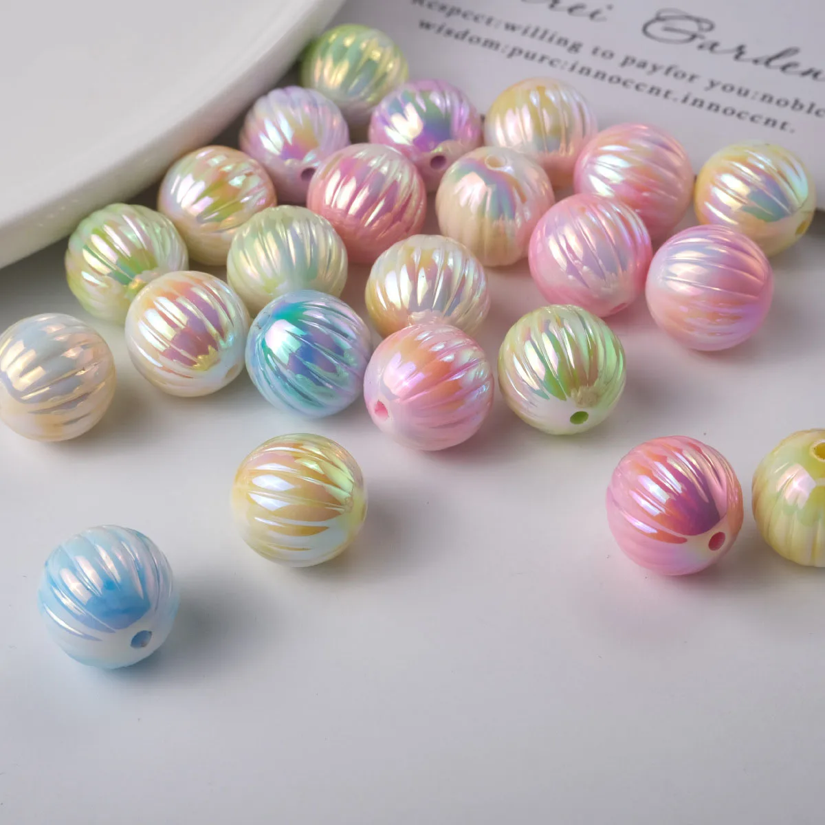 

Wholesale 100pcs 16mm AB Pastel Colors Pumpkin Watermelon Shape Round Acrylic Jewelry Beads Ornament Accessories Necklace DIY