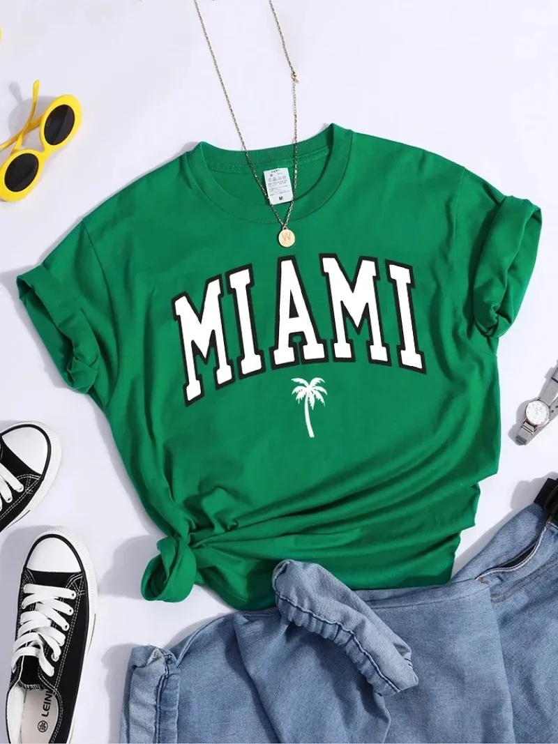 Women T-Shirt Miami Beach Prints Tee Shirt Sport Creativity Tshirt Summer All-Match Individual Tshirts Loose Comfortable