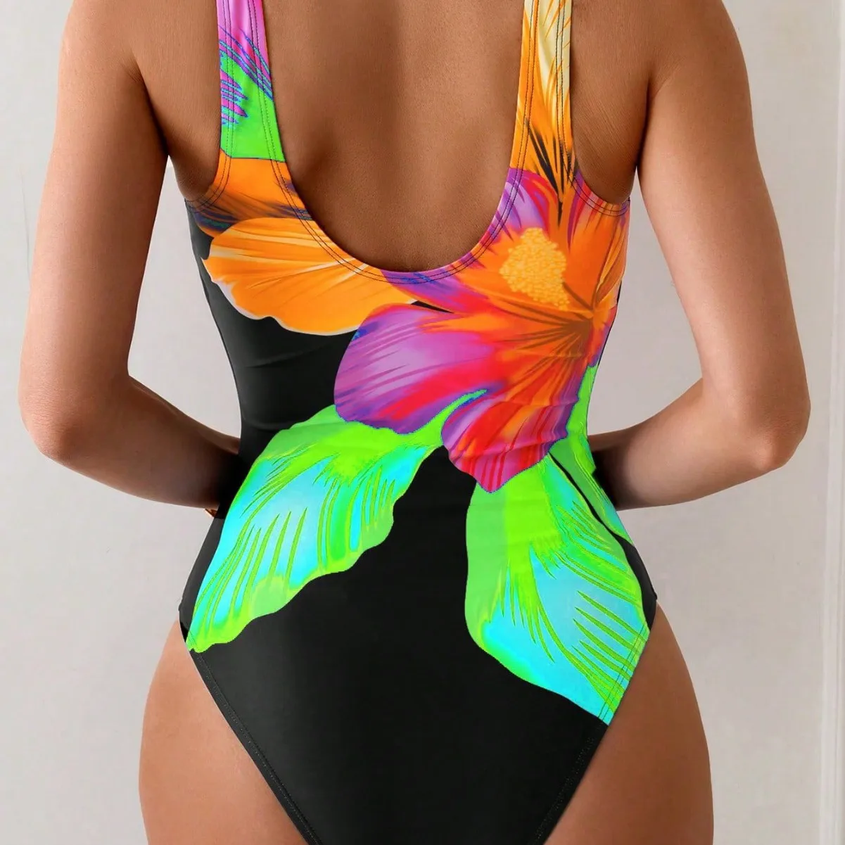 Sexy Printed One Piece Swimsuit for Women Wide Shoulder Strap 2026