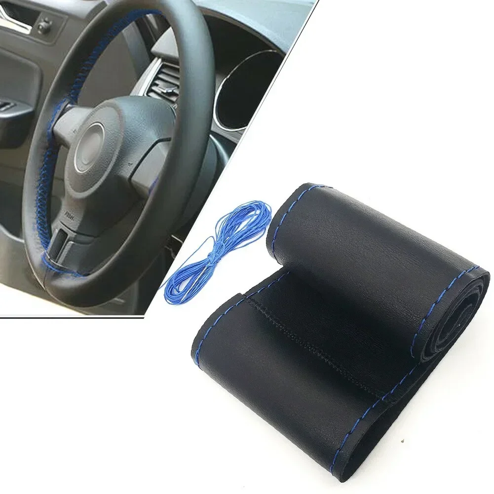 Car Steering Wheel Cover Black Leather Protector Cover Universal Car Interior Accessories ​DIY Hand Sewing Gift W/Needle Thread