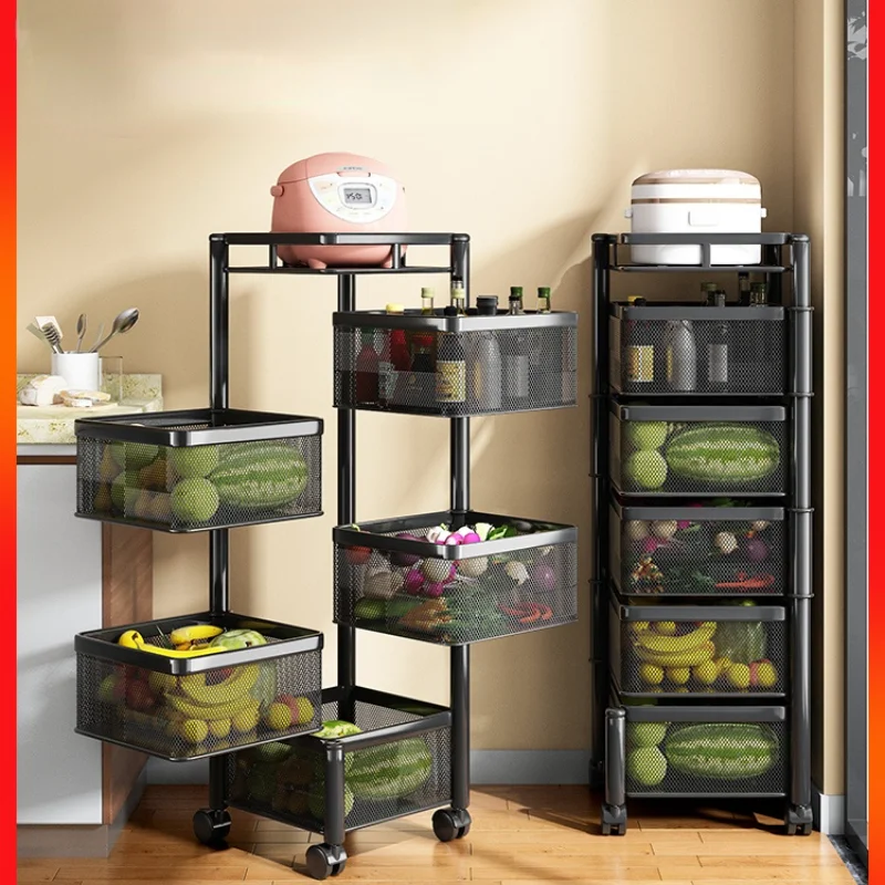 Kitchen Vegetable Shelf  Grocery Cart Kitchen Furniture Cart Multifunctional Storage Rack Kitchen Storage Cart Rotating Storage