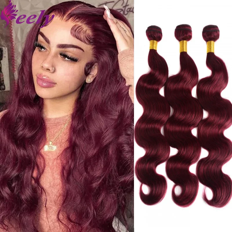 Pacotes brasileiros do cabelo humano da onda do corpo para mulheres, cabelo virgem, extensões do weave, 99J, 3 pacotes, cabelo humano de 100%