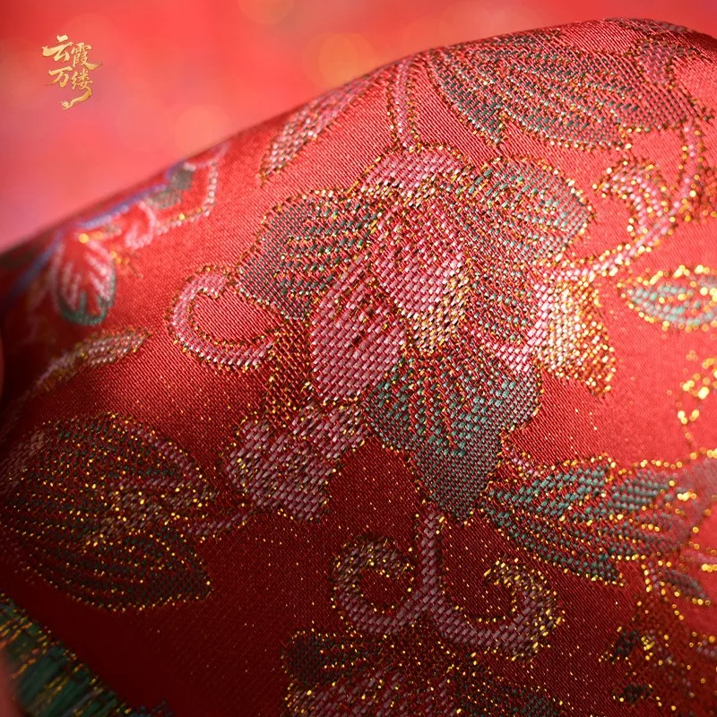 New Chinese-style cheongsam set fabric featuring a festive red ruyi flower jacquard brocade