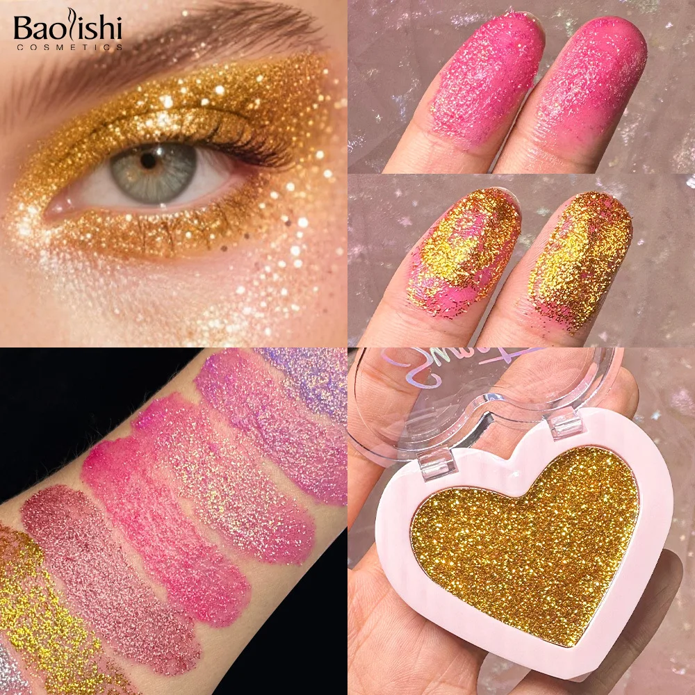 Heart Glitter Eyeshadow 8 Colors Chunky Sparkly Gel Based Pressed Pigment Long Lasting Waterproof Trending Makeup Looks