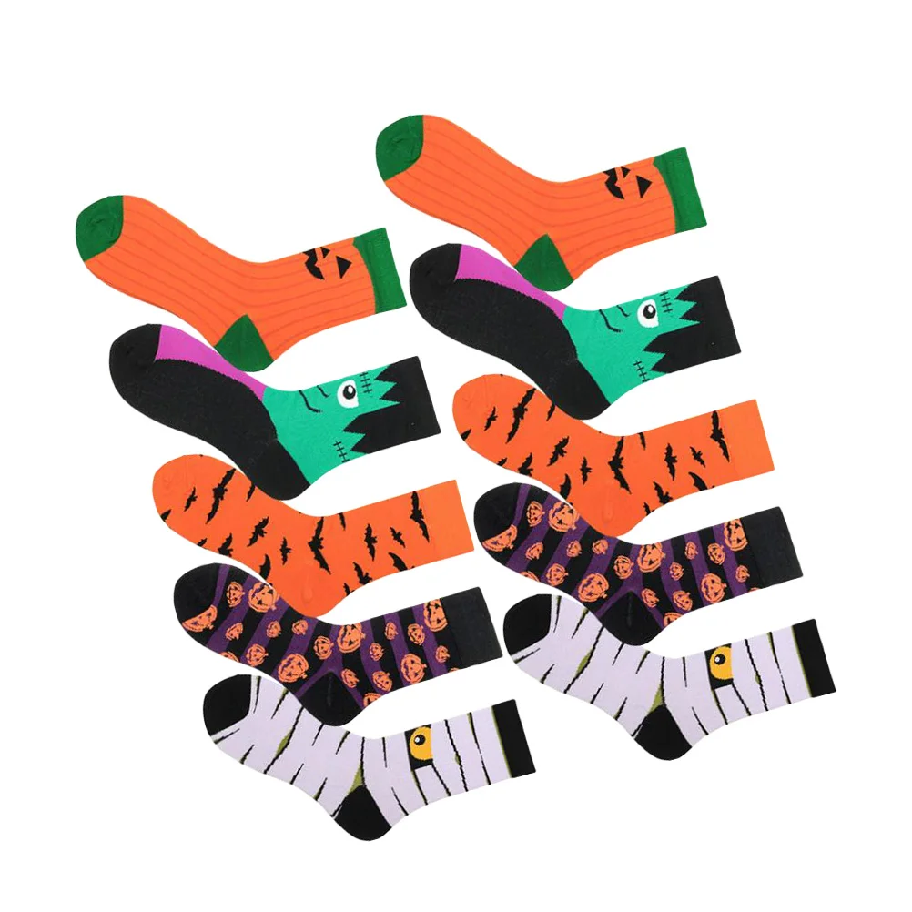 5 Pcs Halloween Series Men's and Women's Mid-calf Socks Anti Friction Printing Cotton Breathable Casual Spandex Vacation