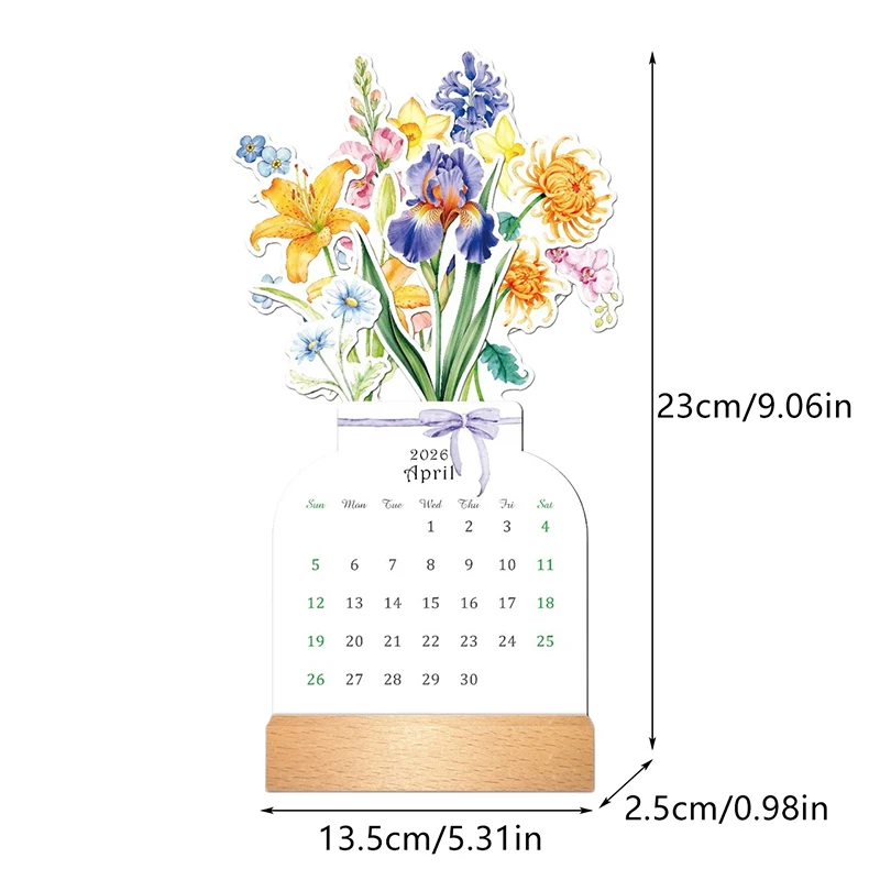 صديقة للبيئة ورقة زهرة سطح المكتب التقويم حامل خشبي التقويم لطيف رائعة الزخرفية زخرفة الخشب الطبيعي #6